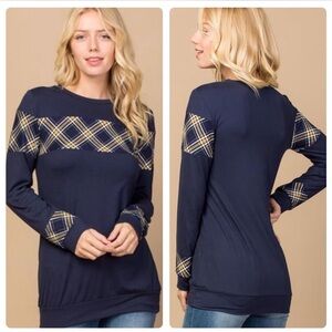 Brand New Navy Plaid Women's Top